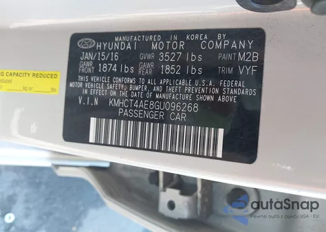 2016 Hyundai Accent Se from USA, damaged, VIN KMHCT4AE8GU096268